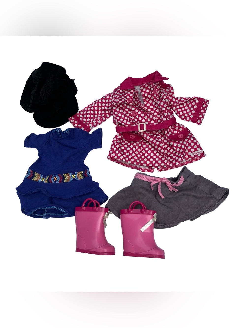 American Girl Rainy Day Coat Jacket Rain Outfit & Boots Polka Dot Hat & Clothes